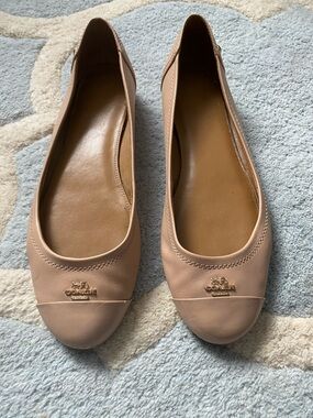 Coach Blush Tan Leather Ballet Flats with Logo